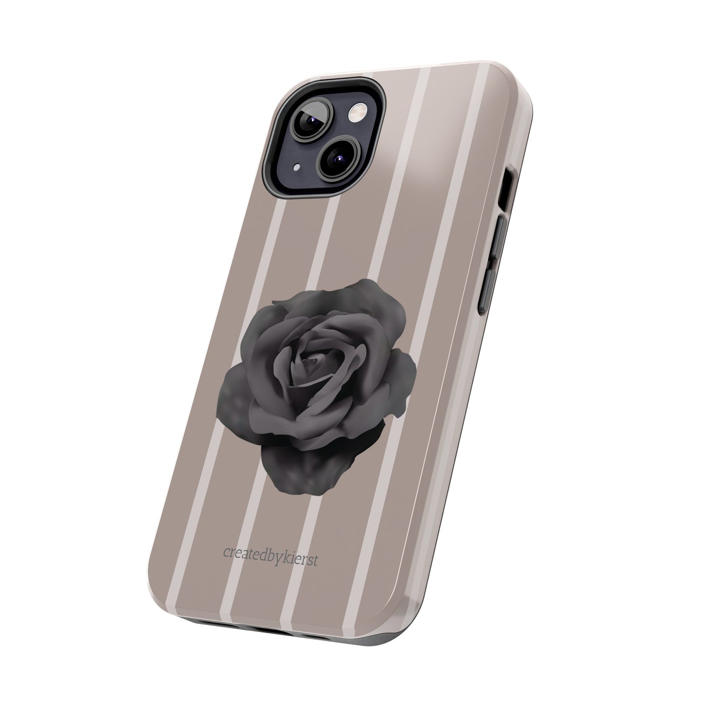 Cream and Brown Vertical Stripes with Black Rose iPhone Case