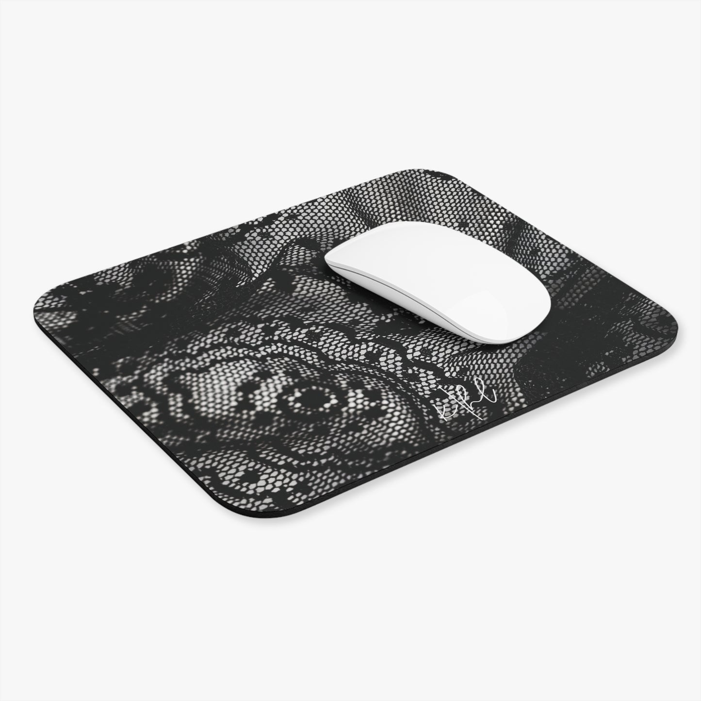 Black + White Lace Print Mouse Pad