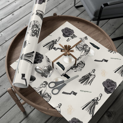 B&W Fashion Illustration Gift Wrapping Paper | Elegant Sketches on Bone White