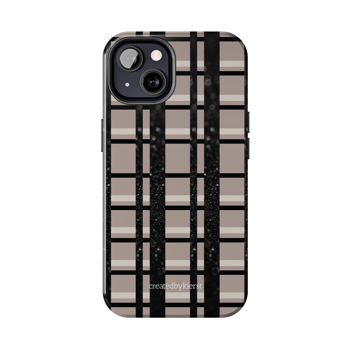 Tan, Black, and Black Glitter Plaid iPhone Case