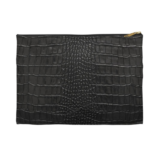 Black Crocodile Print Accessory Pouch