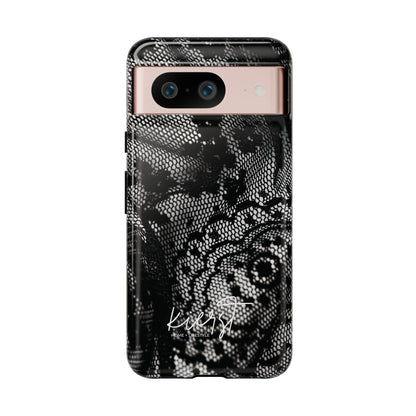 Black + White Lace Print Google Pixel Phone Case