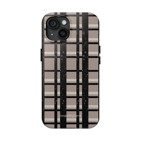 Tan, Black, and Black Glitter Plaid iPhone Case