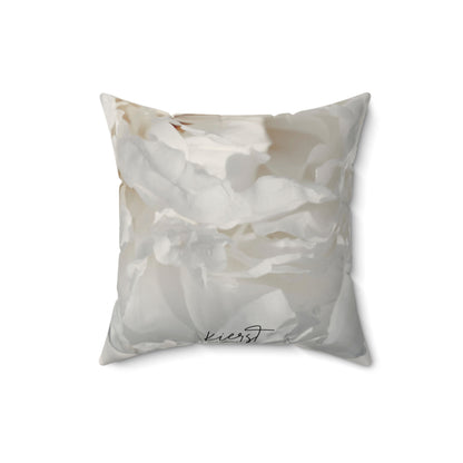 White Peony Printed Square Pillow – Soft Neutrals, Seamless Style