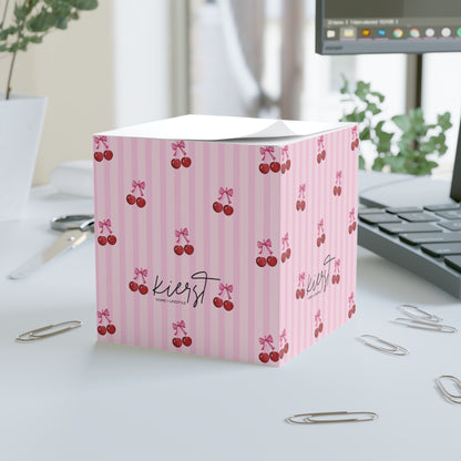 Cherries on Pink Stripes Note Cube