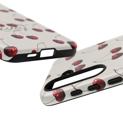 Moody Cherry Stems on White Bone Samsung Galaxy Case | Understated Luxury With A Playful Bite
