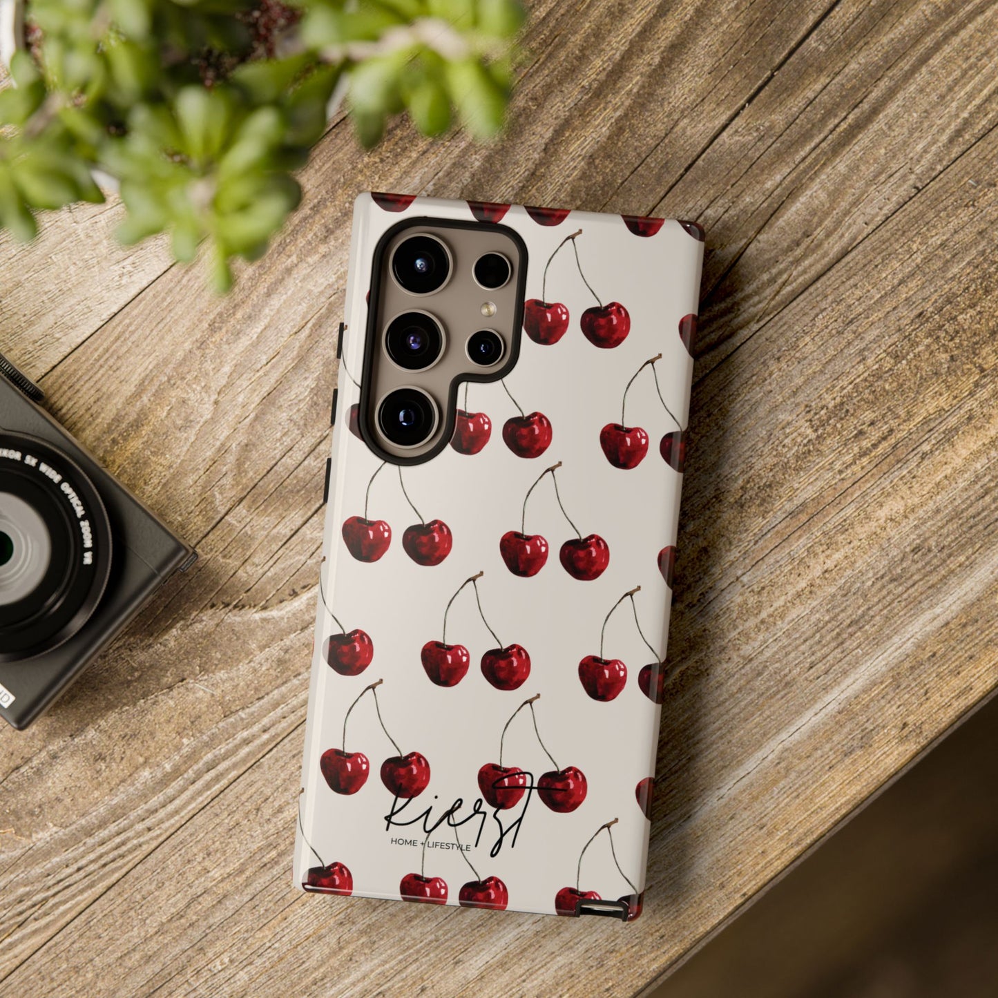 Moody Cherry Stems on White Bone Samsung Galaxy Phone Case