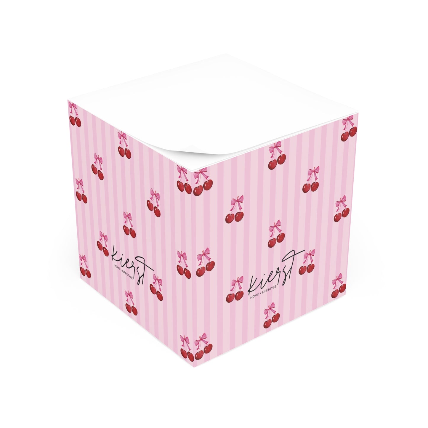 Cherries on Pink Stripes Note Cube