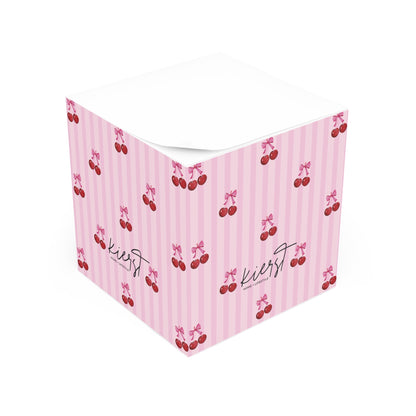 Cherries on Pink Stripes Note Cube
