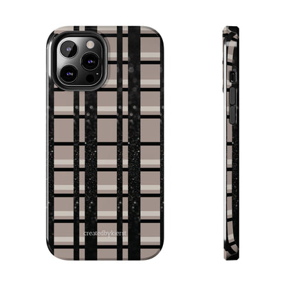 Tan, Black, and Black Glitter Plaid iPhone Case