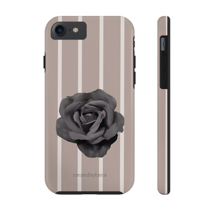 Cream and Brown Vertical Stripes with Black Rose iPhone Case