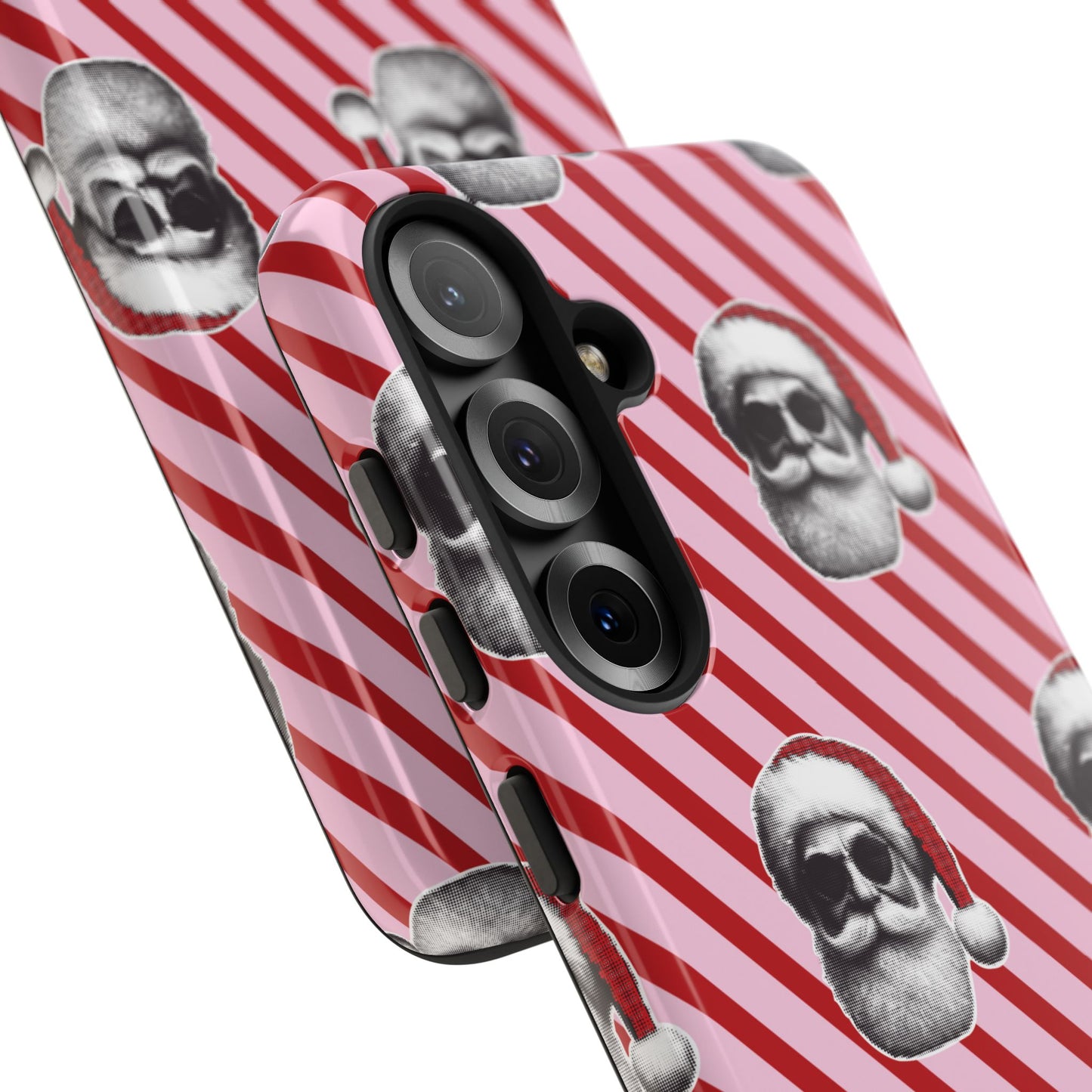 Holiday 25 Cool Santa on Pink and Red Diagonal Striped Samsung Galaxy Phone Case