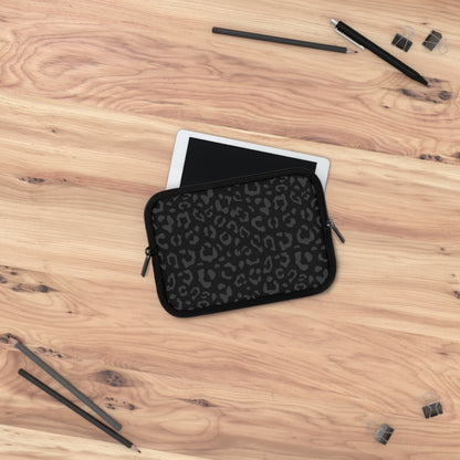 Grey on Black Leopard Laptop Sleeve