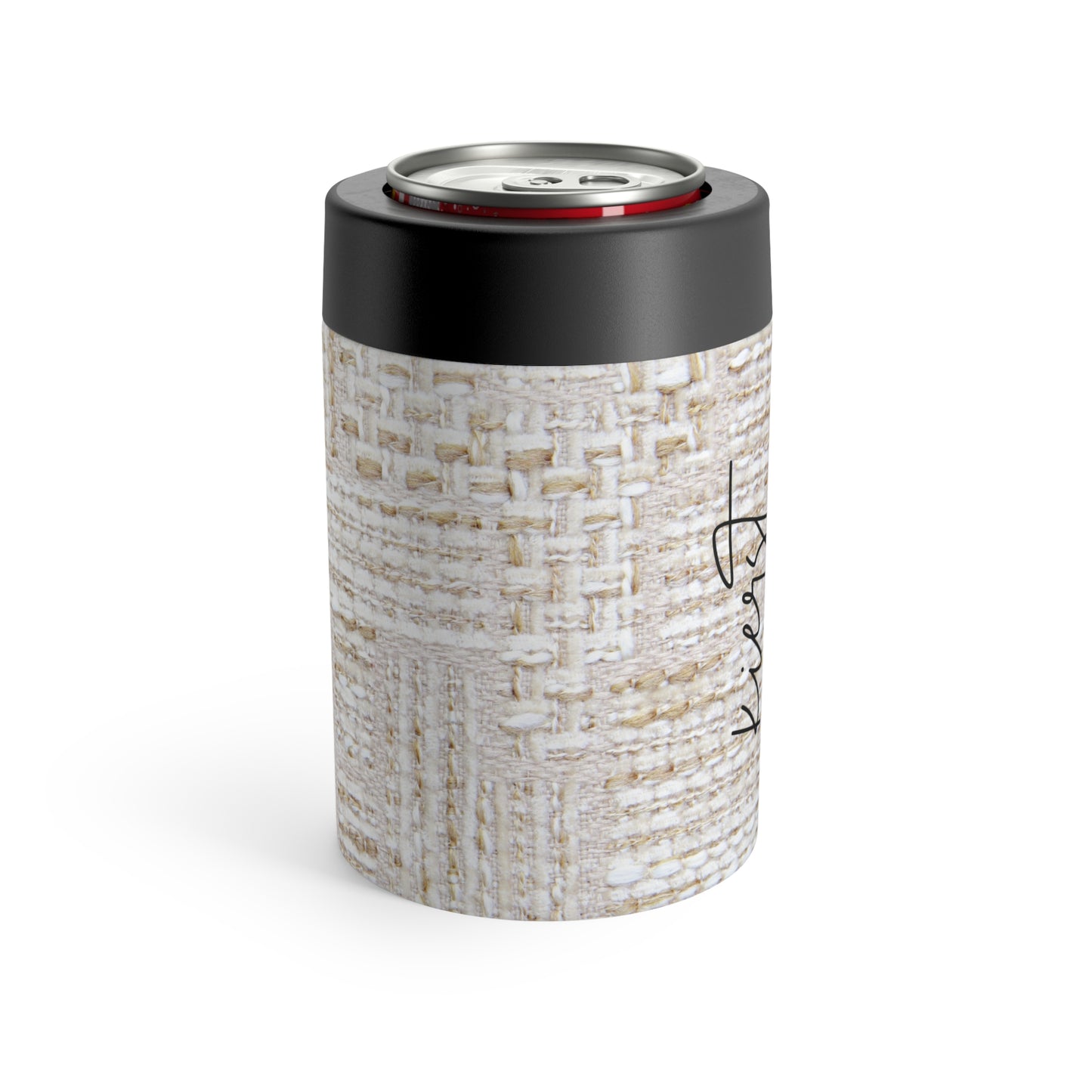 Cream + Gold Tweed Print Can Holder