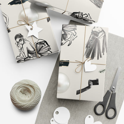 B&W Fashion Illustration Gift Wrapping Paper | Elegant Sketches on Bone White