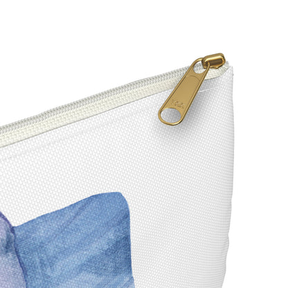 Blue Watercolor Bow Accessory Pouch – Printed Ribbon Detail with Everyday Elegance