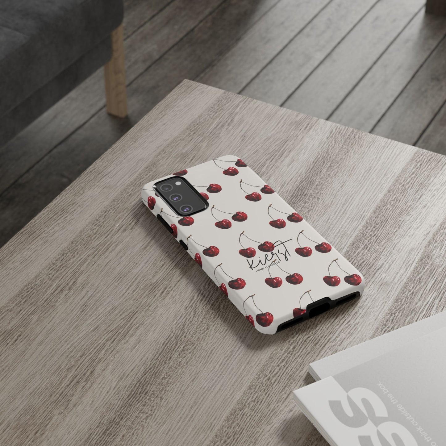 Moody Cherry Stems on White Bone Samsung Galaxy Case | Understated Luxury With A Playful Bite