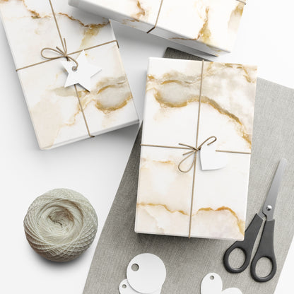 White Cream and Gold Marble Gift Wrapping Paper