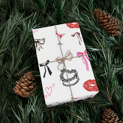Edge of Romance Wrapping Paper | White Background Gift Wrap with Chic Sticker-Inspired Design