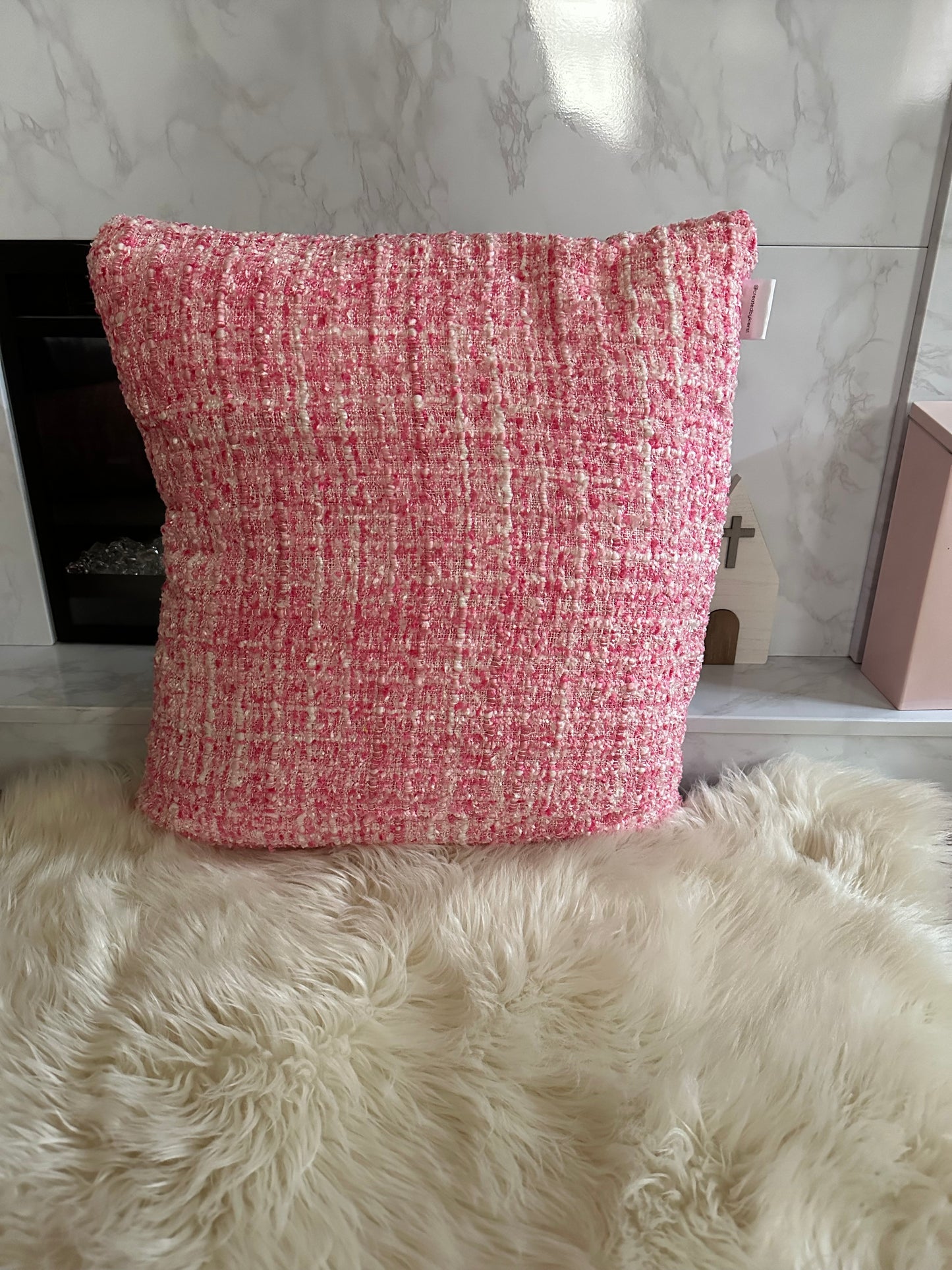 Pink Tweed Throw Pillow