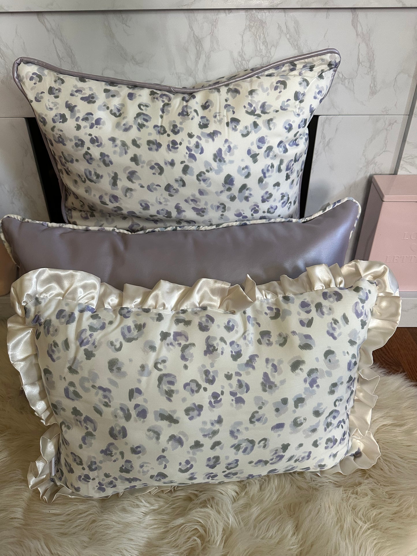 Lilac Pearl Faux Leather Throw Pillows