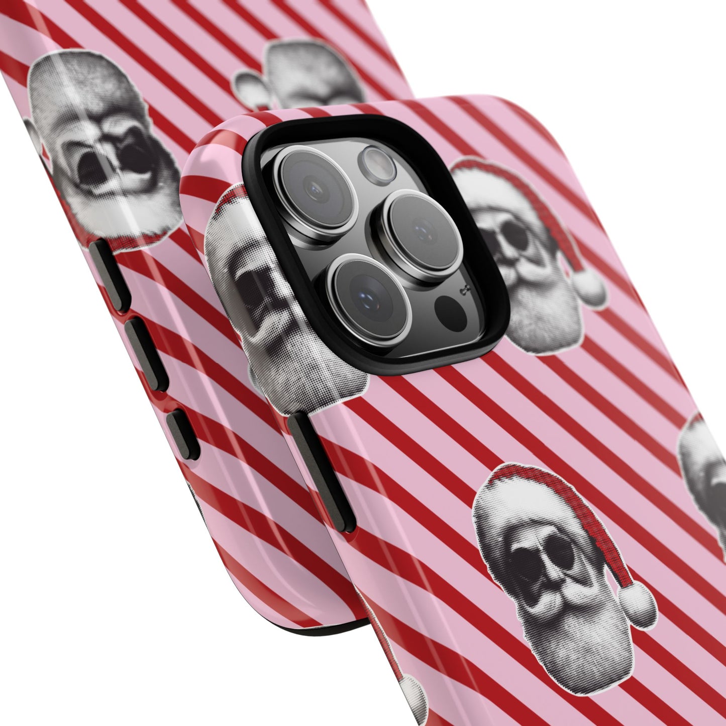Holiday 25 Cool Santa on Pink and Red Diagonal Striped iPhone Case