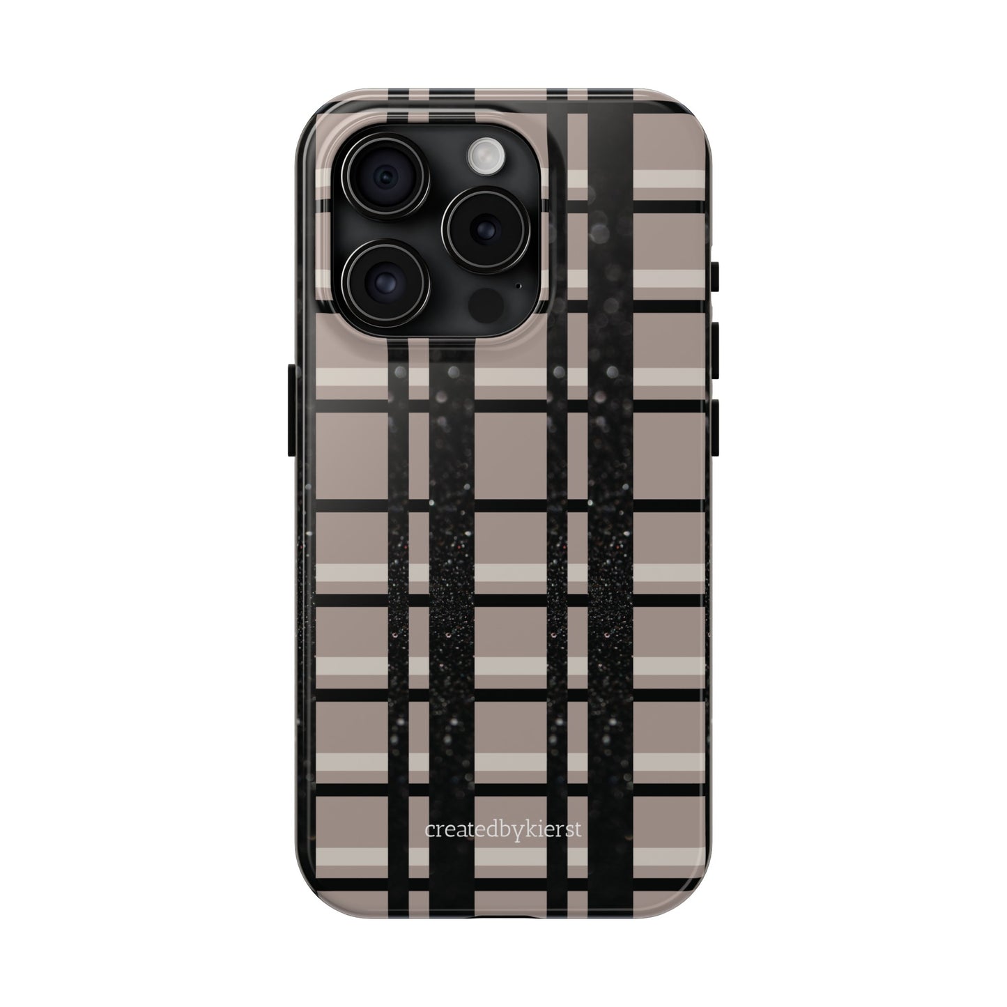 Tan, Black, and Black Glitter Plaid iPhone Case