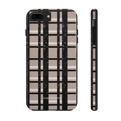 Tan, Black, and Black Glitter Plaid iPhone Case