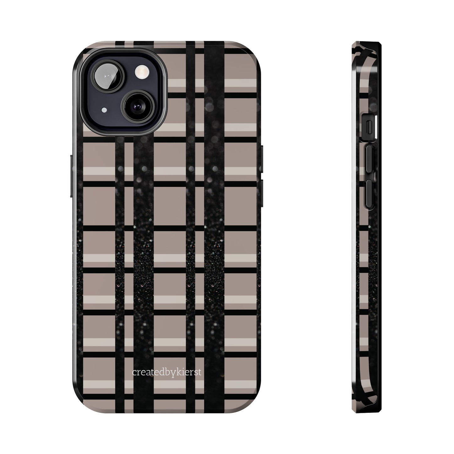 Tan, Black, and Black Glitter Plaid iPhone Case