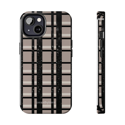 Tan, Black, and Black Glitter Plaid iPhone Case