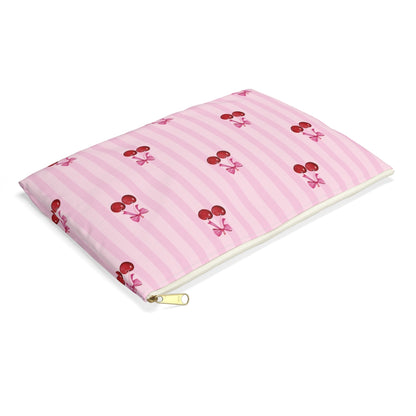 Cherries on Pink Stripes Accessory Pouch