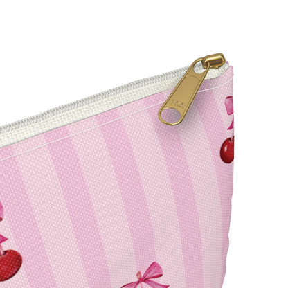 Cherries on Pink Stripes Accessory Pouch