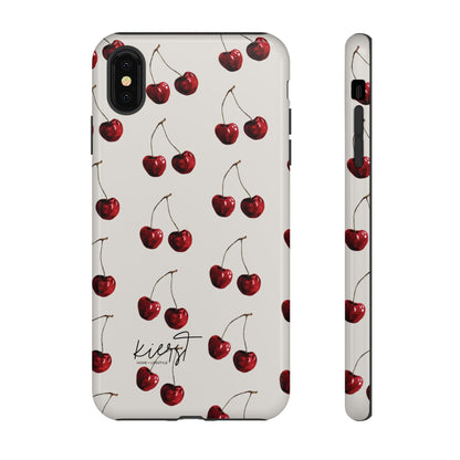 Moody Cherry Stems on White Bone iPhone Case | Timeless Contrast With A Twist of Charm