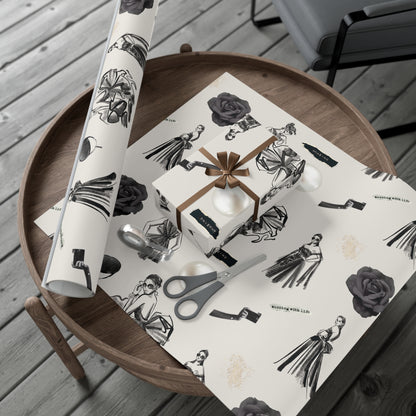 B&W Fashion Illustration Gift Wrapping Paper | Elegant Sketches on Bone White