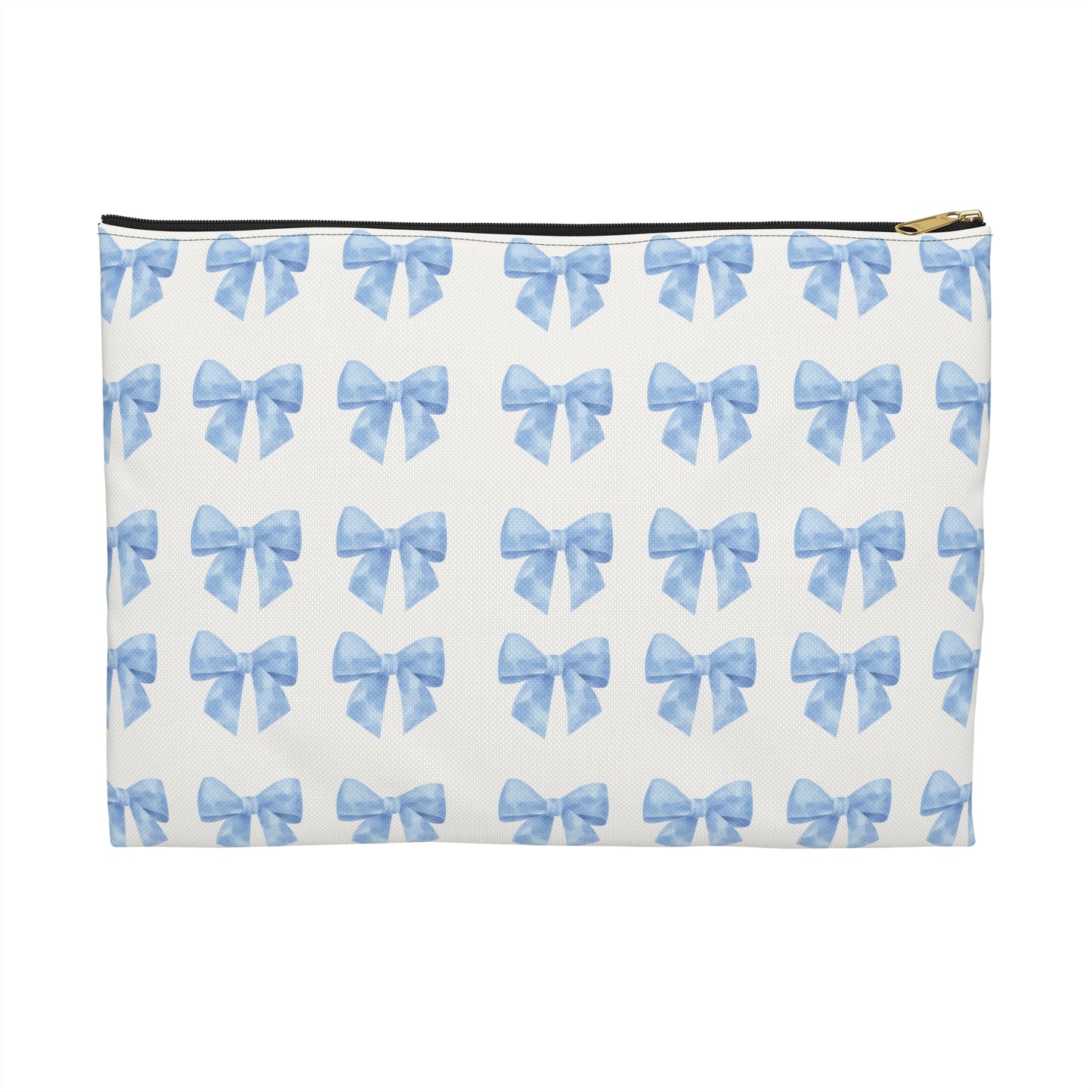 Multiple Blue Bows on Beige Accessory Pouch