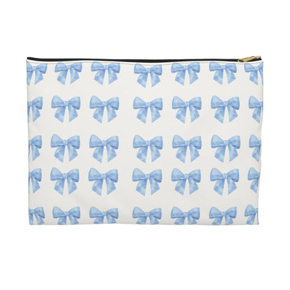 Multiple Blue Bows on Beige Accessory Pouch