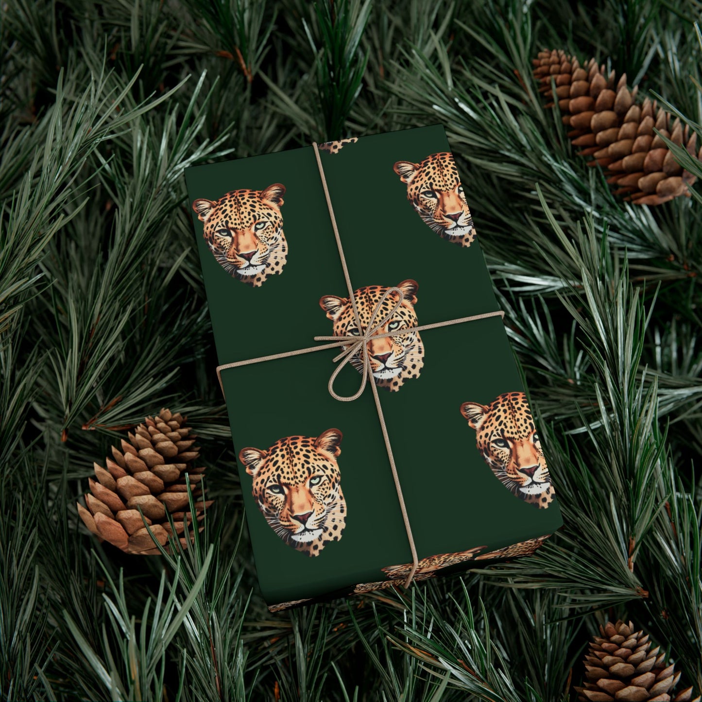 Leopard Head on Signature Midnight Pine Wrapping Paper
