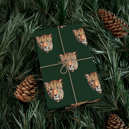 Leopard Head on Signature Midnight Pine Wrapping Paper