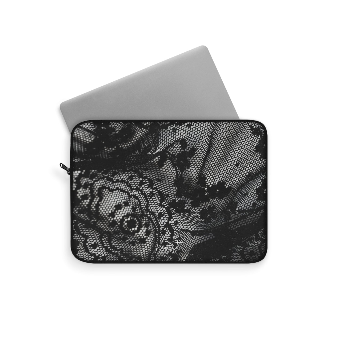 Black + White Lace Print Laptop Sleeve