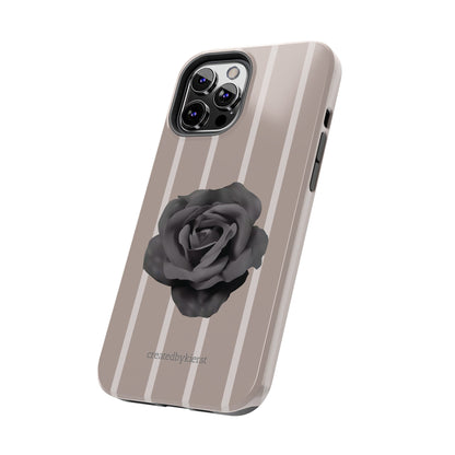 Cream and Brown Vertical Stripes with Black Rose iPhone Case