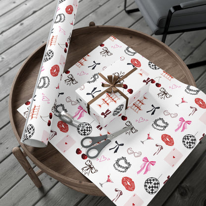 Edge of Romance Wrapping Paper | White Background Gift Wrap with Chic Sticker-Inspired Design