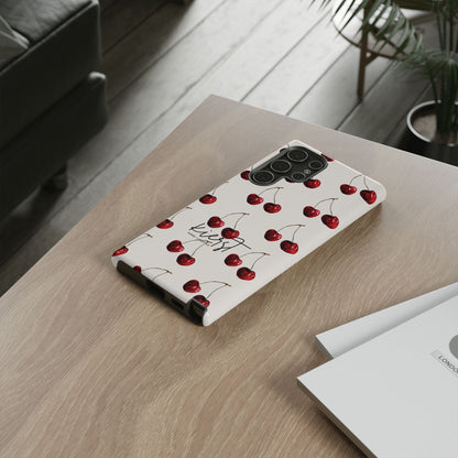 Moody Cherry Stems on White Bone Samsung Galaxy Case | Understated Luxury With A Playful Bite