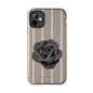 Cream and Brown Vertical Stripes with Black Rose iPhone Case