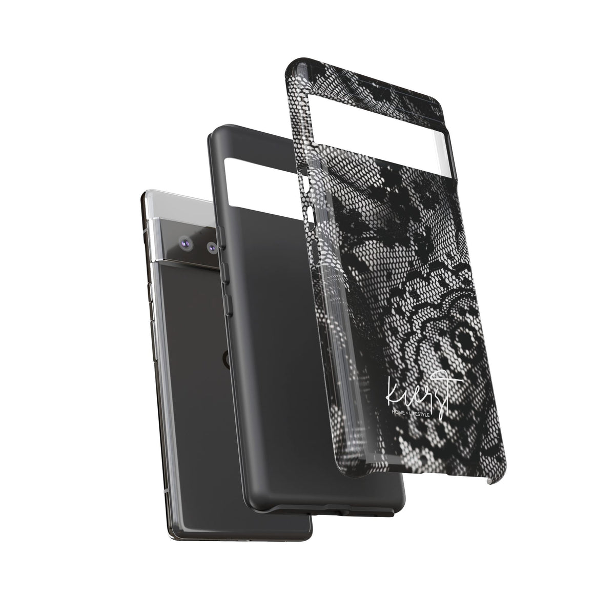 Black + White Lace Print Google Pixel Phone Case