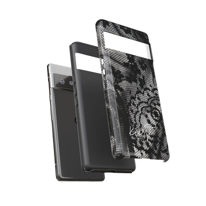 Black + White Lace Print Google Pixel Phone Case