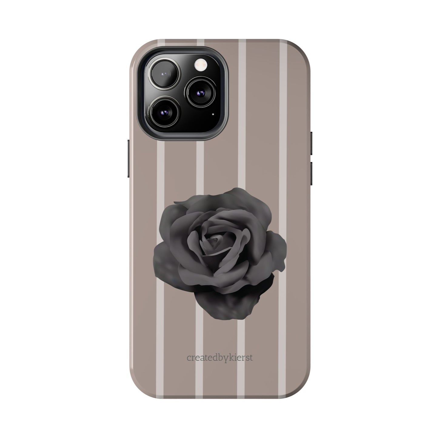 Cream and Brown Vertical Stripes with Black Rose iPhone Case