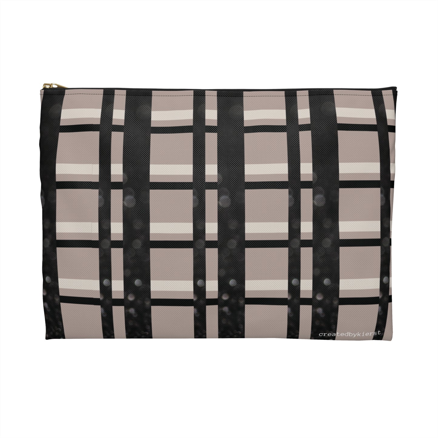 Taupe, Black, and Black Glitter Plaid Accessory Pouch