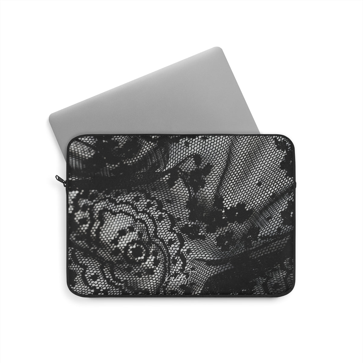 Black + White Lace Print Laptop Sleeve