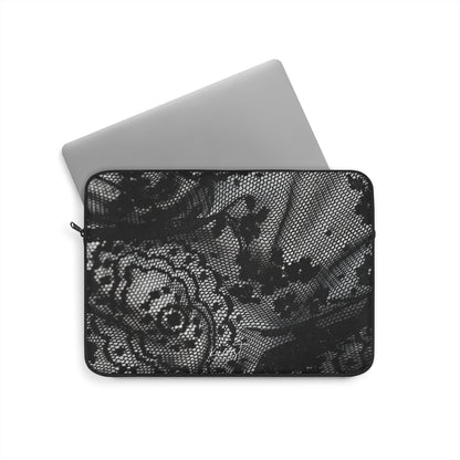 Black + White Lace Print Laptop Sleeve