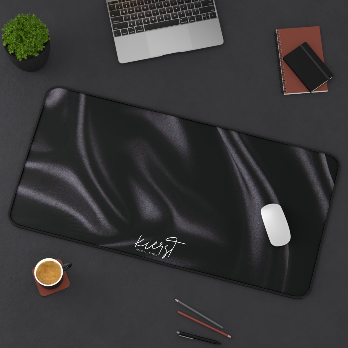 Black Silk Print Desk Mat
